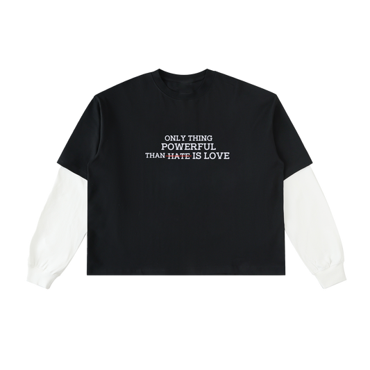 Only thing powerful than hate is love Sleeve Cotton T-Shirt
